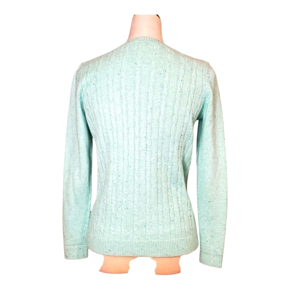 NEW TALBOTS PETITES WOMENS SZ SP GREEN CABLE KNIT COTTON CREWNECK SWEATER - Picture 4 of 10
